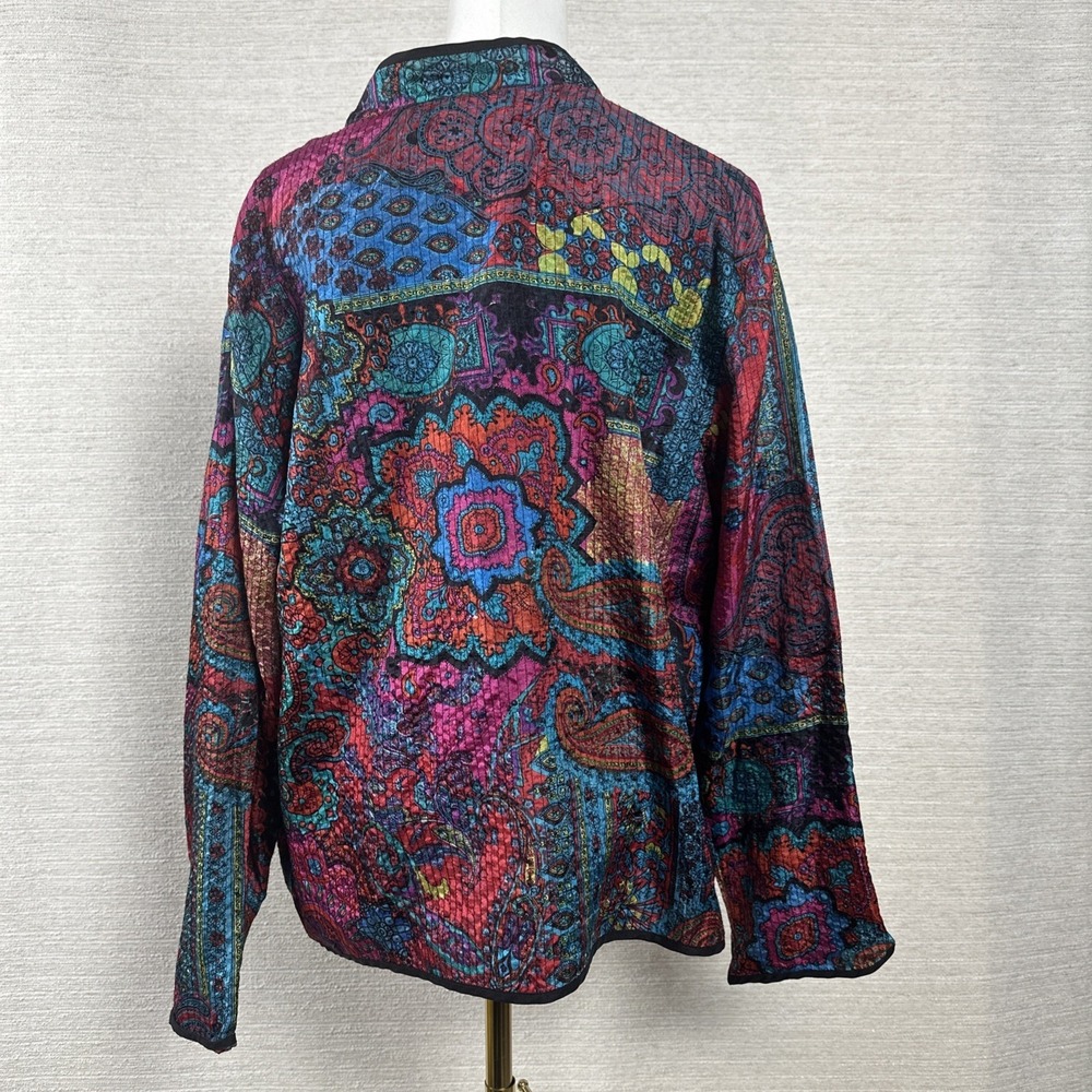 Chicos 100% Silk Jacket Paisley Boho Colorful Open Front Artsy Womens L Size 2 - Picture 2 of 10